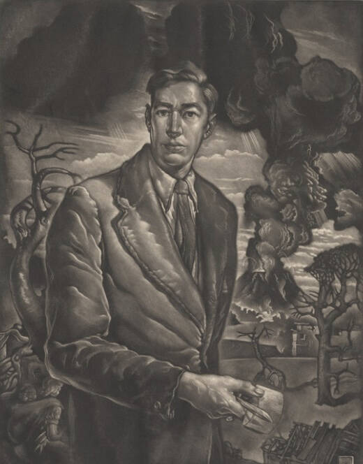 Black and white sketch of Reynold Weidenaar.